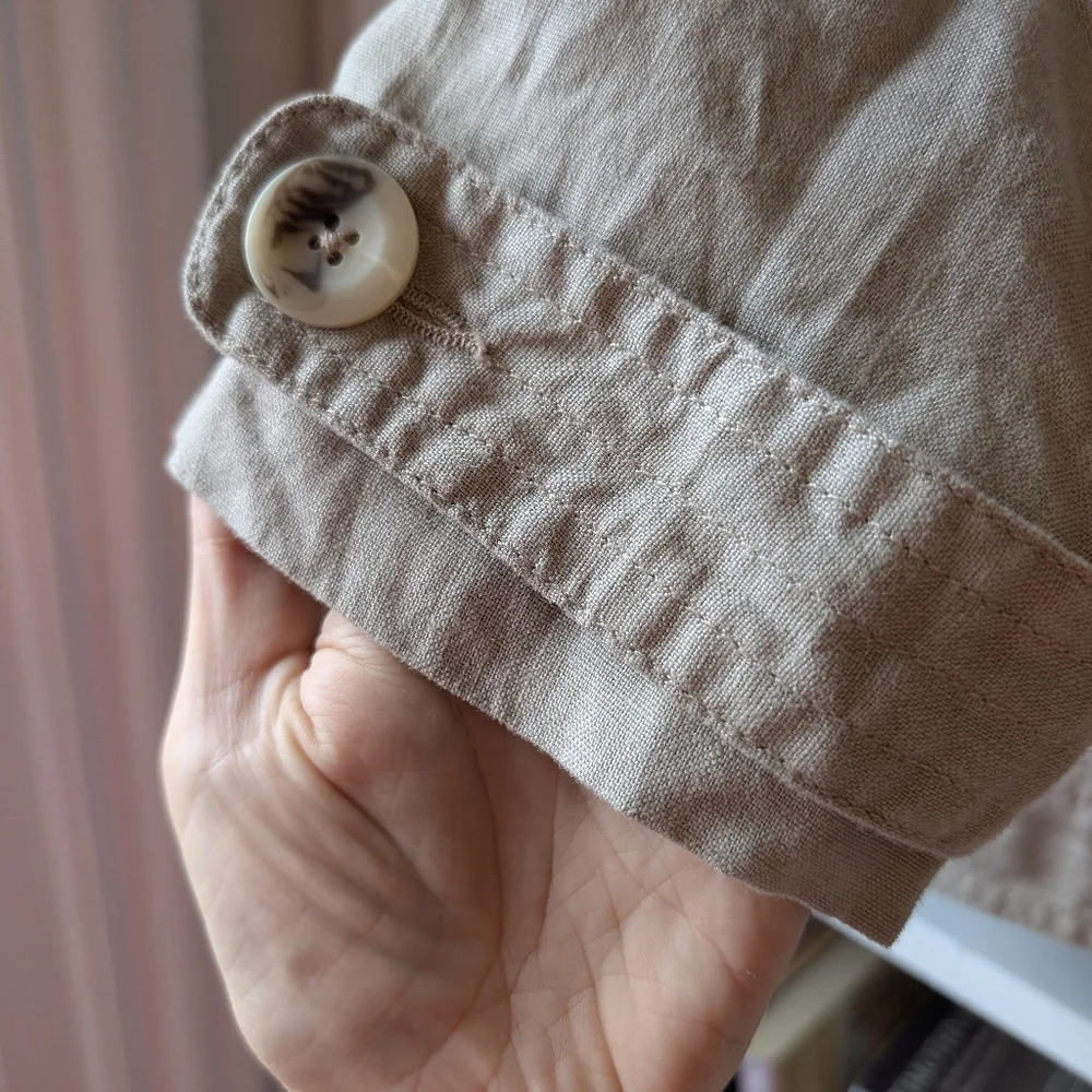 Marvin Richards Women Beige Linen Blazer Jacket Cropped Button Size Medium Boho - Picture 5 of 8